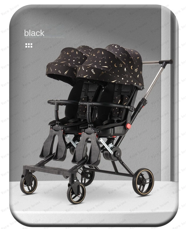 Double Portable Baby Carriage Twins Stroller Infant Stroller Foldable Second-child Baby Stroller Four-wheeled Twin Stroller