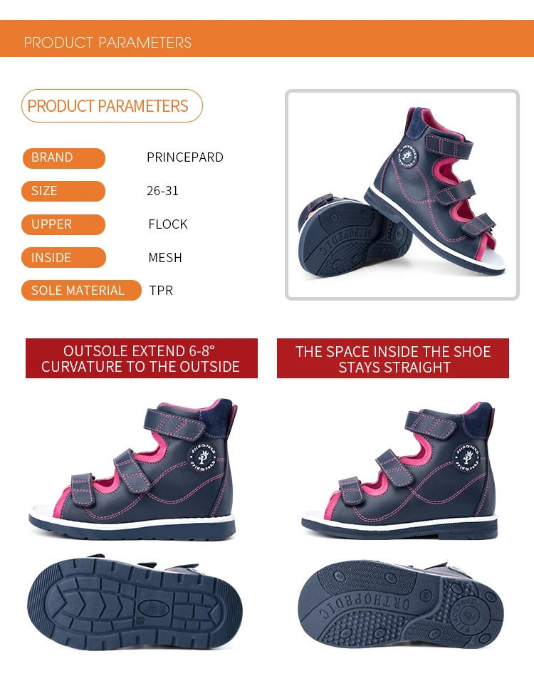 Princepard Children's Orthopedic Sandals Summer Corrective AFO Leather Shoes with Arch Support Thomas Sole EU 20-35