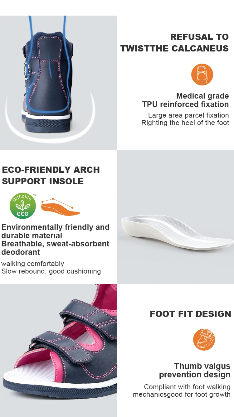Princepard Children's Orthopedic Sandals Summer Corrective AFO Leather Shoes with Arch Support Thomas Sole EU 20-35