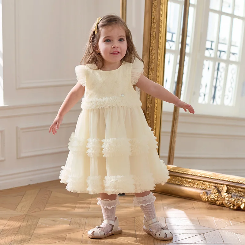 Dave Bella Girls' Dress Summer New Sweet Charm Cute Children's Elegant Mesh Princess Dress Birthday Party Outdoor DB2251650