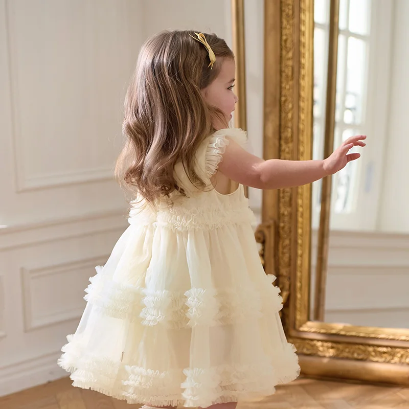 Dave Bella Girls' Dress Summer New Sweet Charm Cute Children's Elegant Mesh Princess Dress Birthday Party Outdoor DB2251650