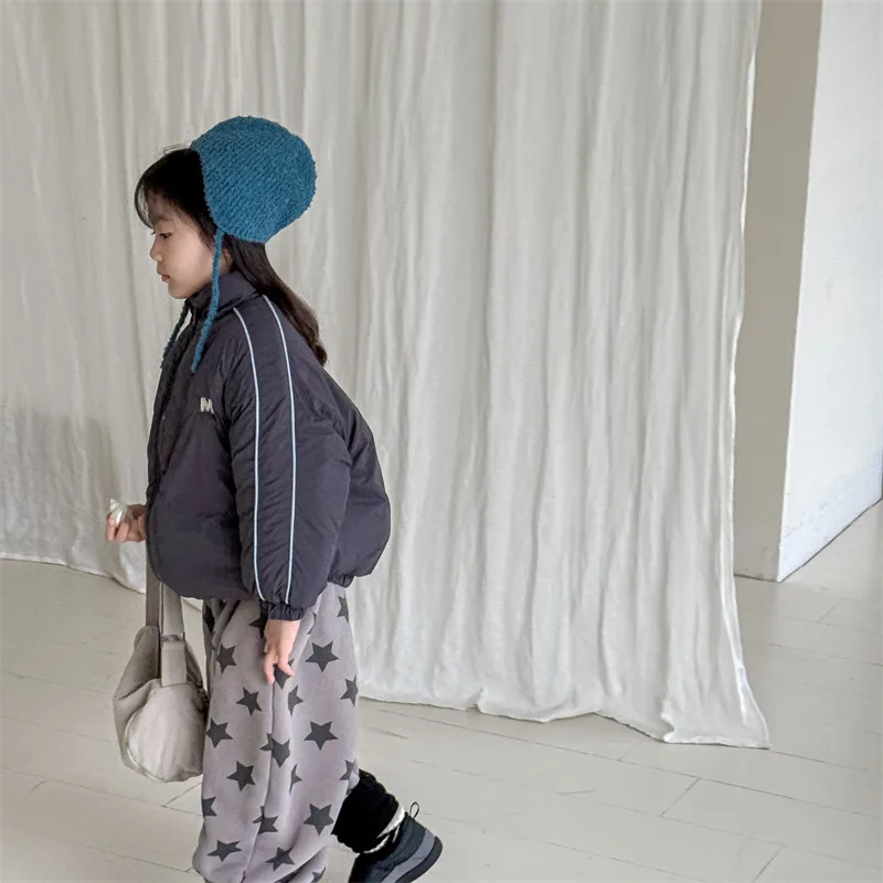 2025 Winter New Children Long Sleeve Warm Letter Coat Plus Velvet Thick Boys Down Jackets Baby Girls Padded Jacket Kids Clothes