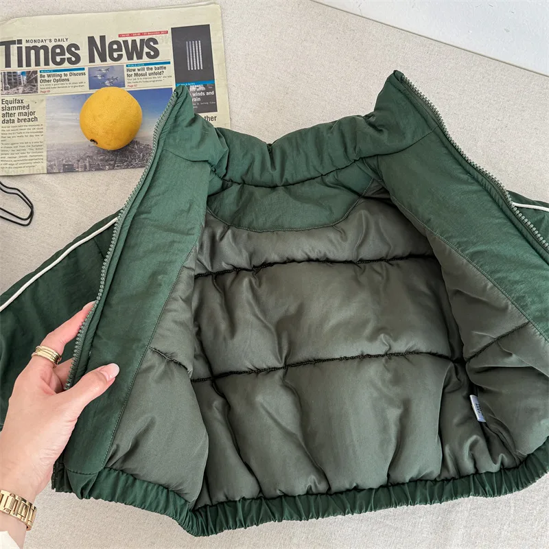 2025 Winter New Children Long Sleeve Warm Letter Coat Plus Velvet Thick Boys Down Jackets Baby Girls Padded Jacket Kids Clothes