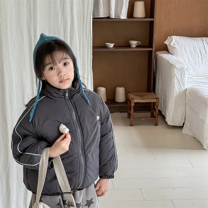 2025 Winter New Children Long Sleeve Warm Letter Coat Plus Velvet Thick Boys Down Jackets Baby Girls Padded Jacket Kids Clothes