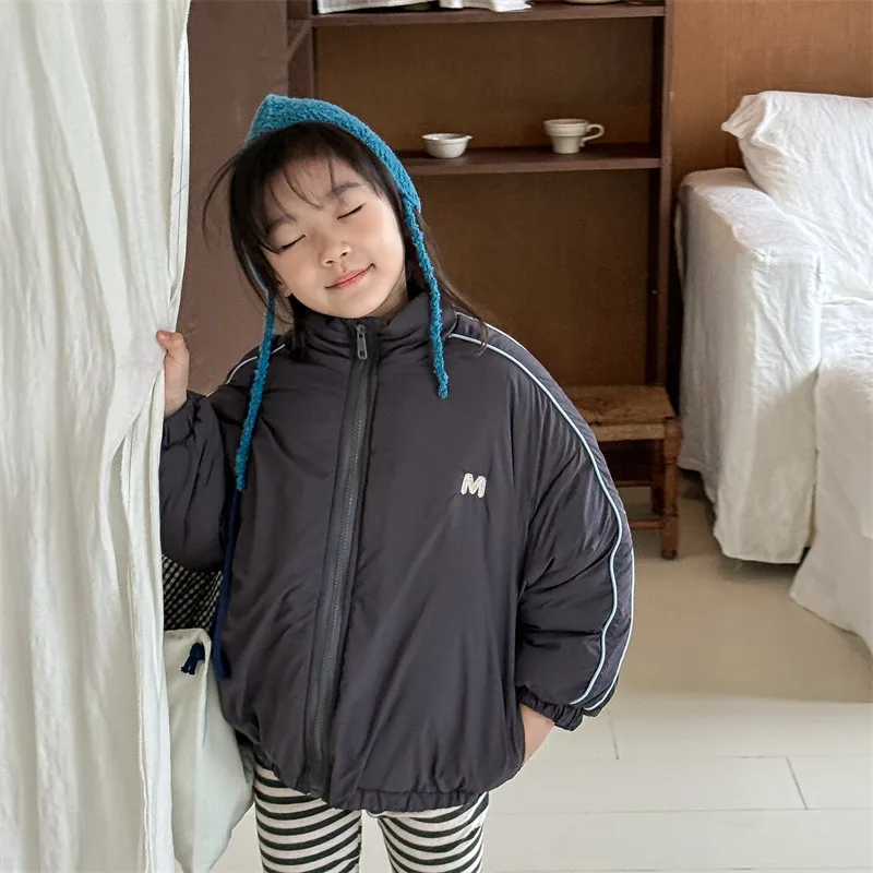 2025 Winter New Children Long Sleeve Warm Letter Coat Plus Velvet Thick Boys Down Jackets Baby Girls Padded Jacket Kids Clothes