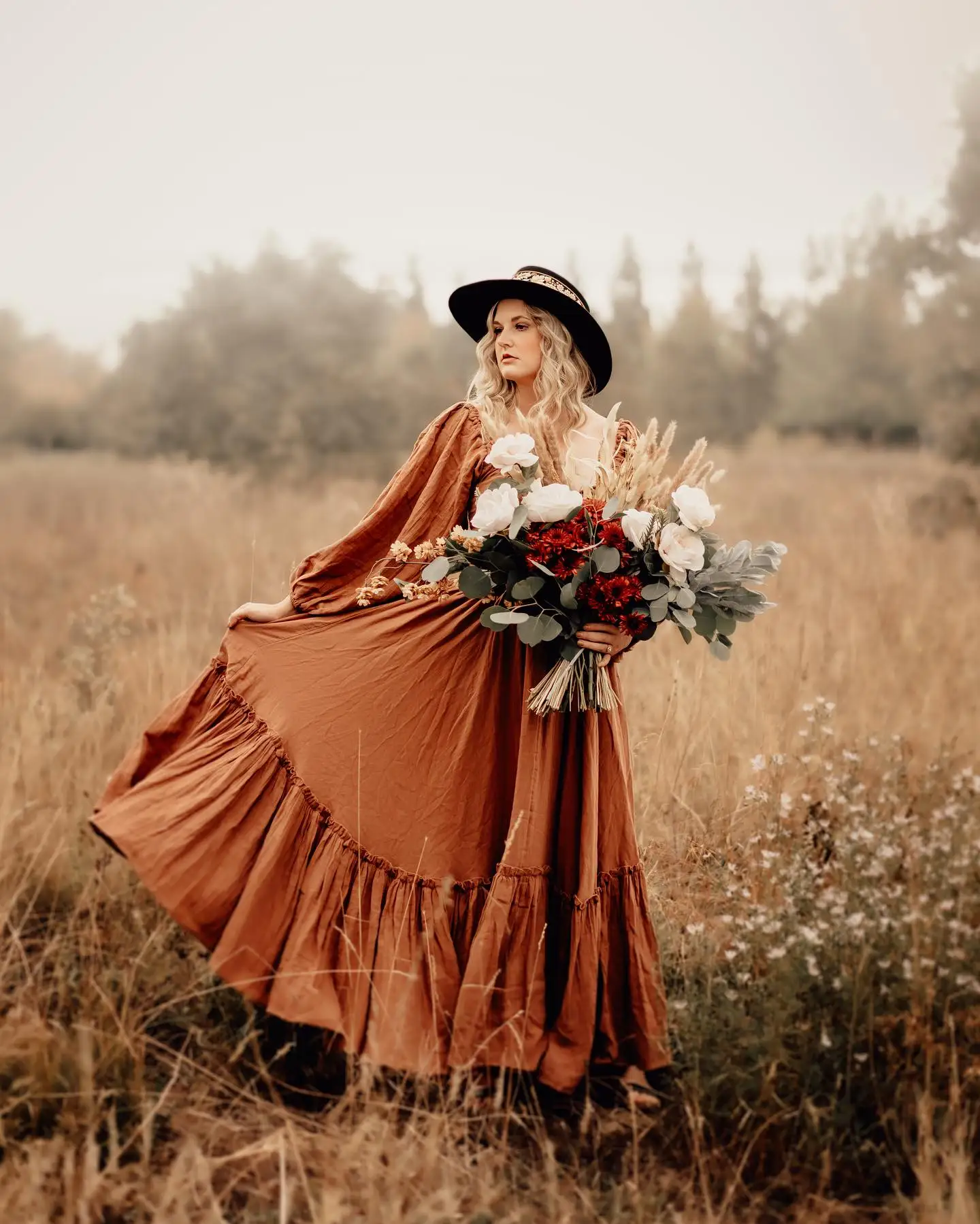 Boho Maternity Photoshoot Dress 2 Piece Set Floor-Length Maxi Dress With High Slit, Outdoor Comfort-Fit Pregnancy Friendly Dress