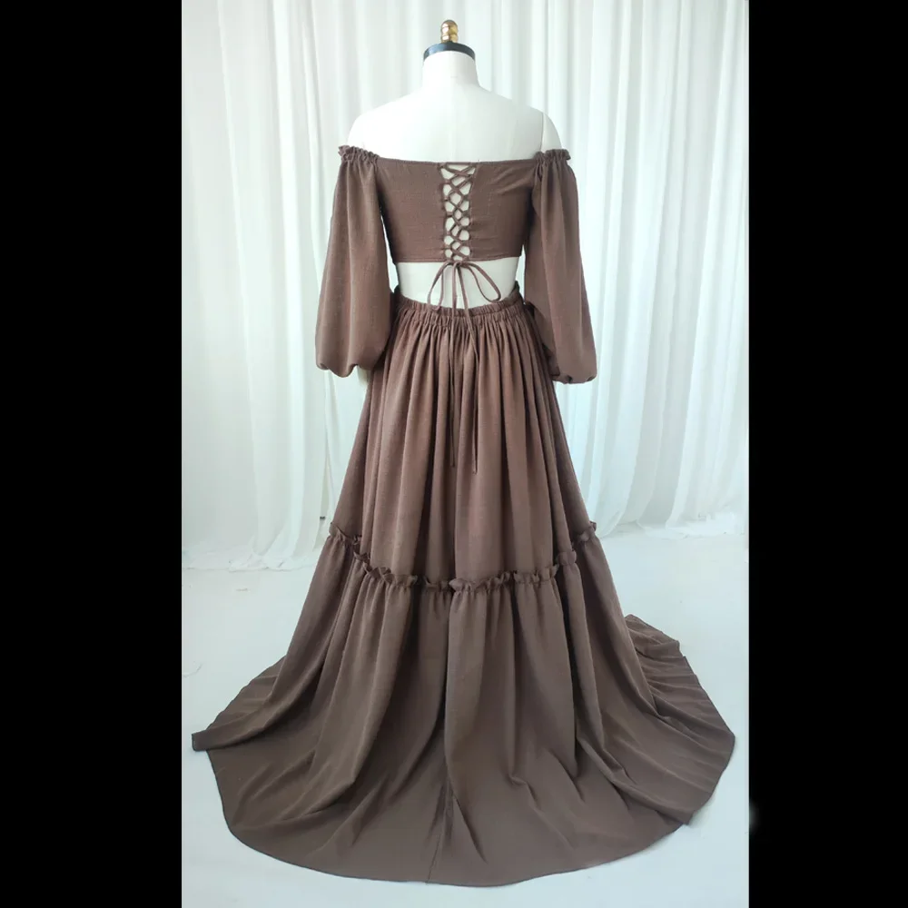 Boho Maternity Photoshoot Dress 2 Piece Set Floor-Length Maxi Dress With High Slit, Outdoor Comfort-Fit Pregnancy Friendly Dress