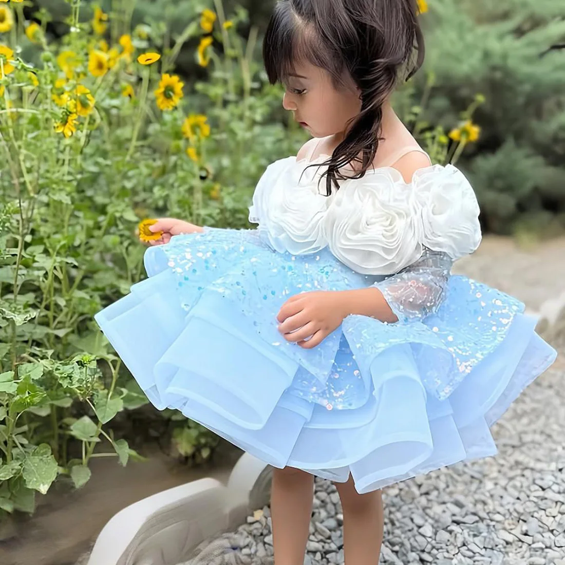 KLFLGD Baby gorgeous show dress one shoulder sequins Pageant competition dress girl dress evening dress suitable baby girl skirt