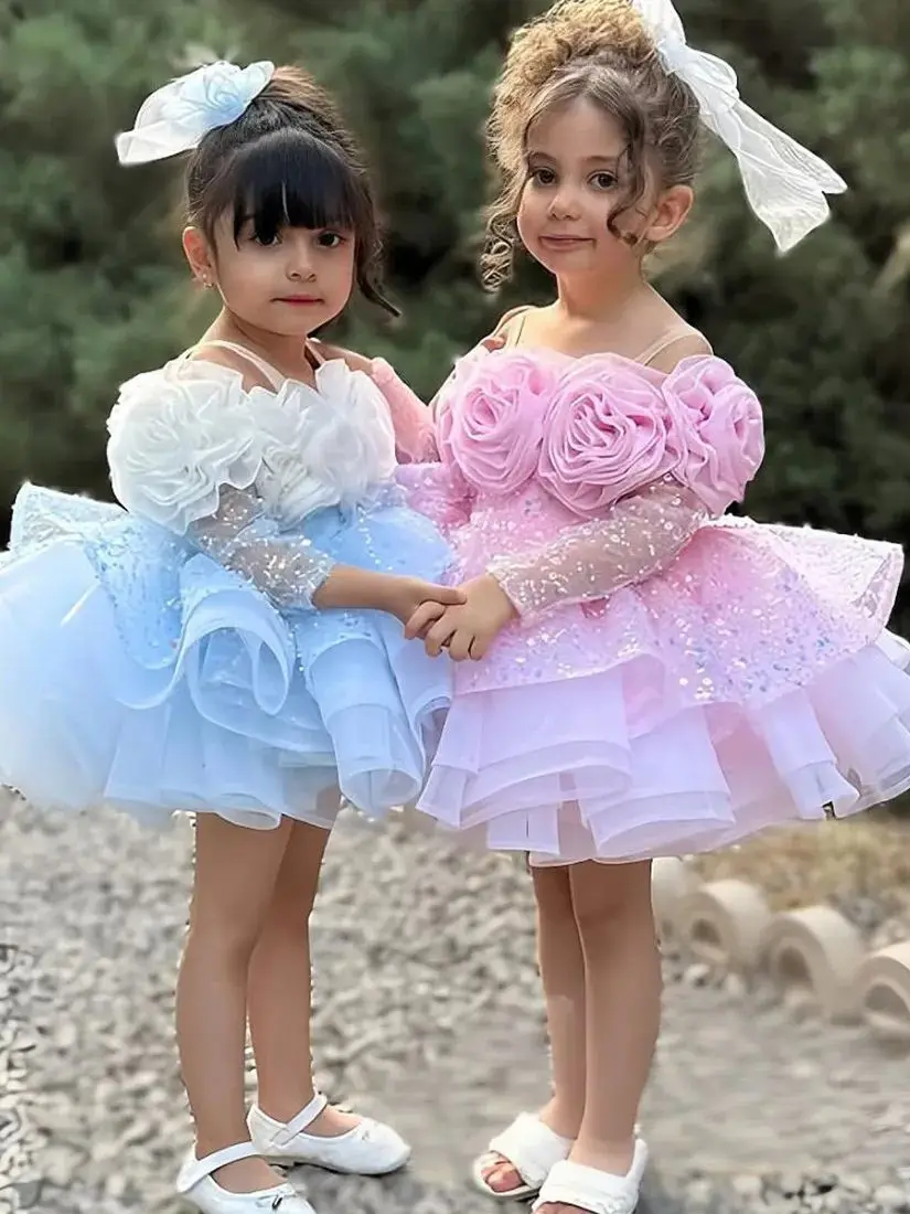 KLFLGD Baby gorgeous show dress one shoulder sequins Pageant competition dress girl dress evening dress suitable baby girl skirt