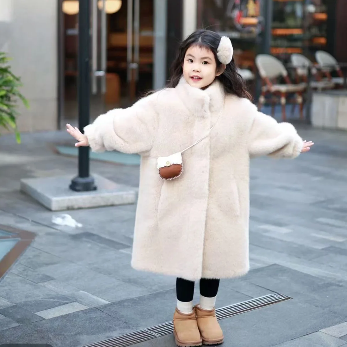 Winter Children Girls Woolen Coat Solid Thick Warm Young Teens Girls Mid-length Jackets Faux Fur 4-12Y Kids Girls Outerwear Coat