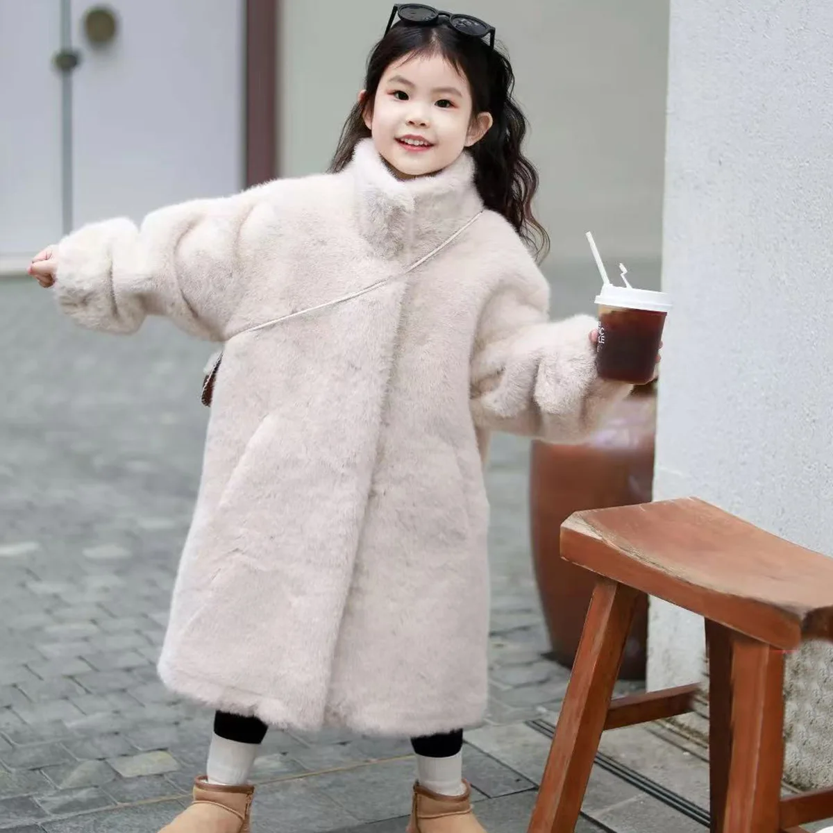 Winter Children Girls Woolen Coat Solid Thick Warm Young Teens Girls Mid-length Jackets Faux Fur 4-12Y Kids Girls Outerwear Coat
