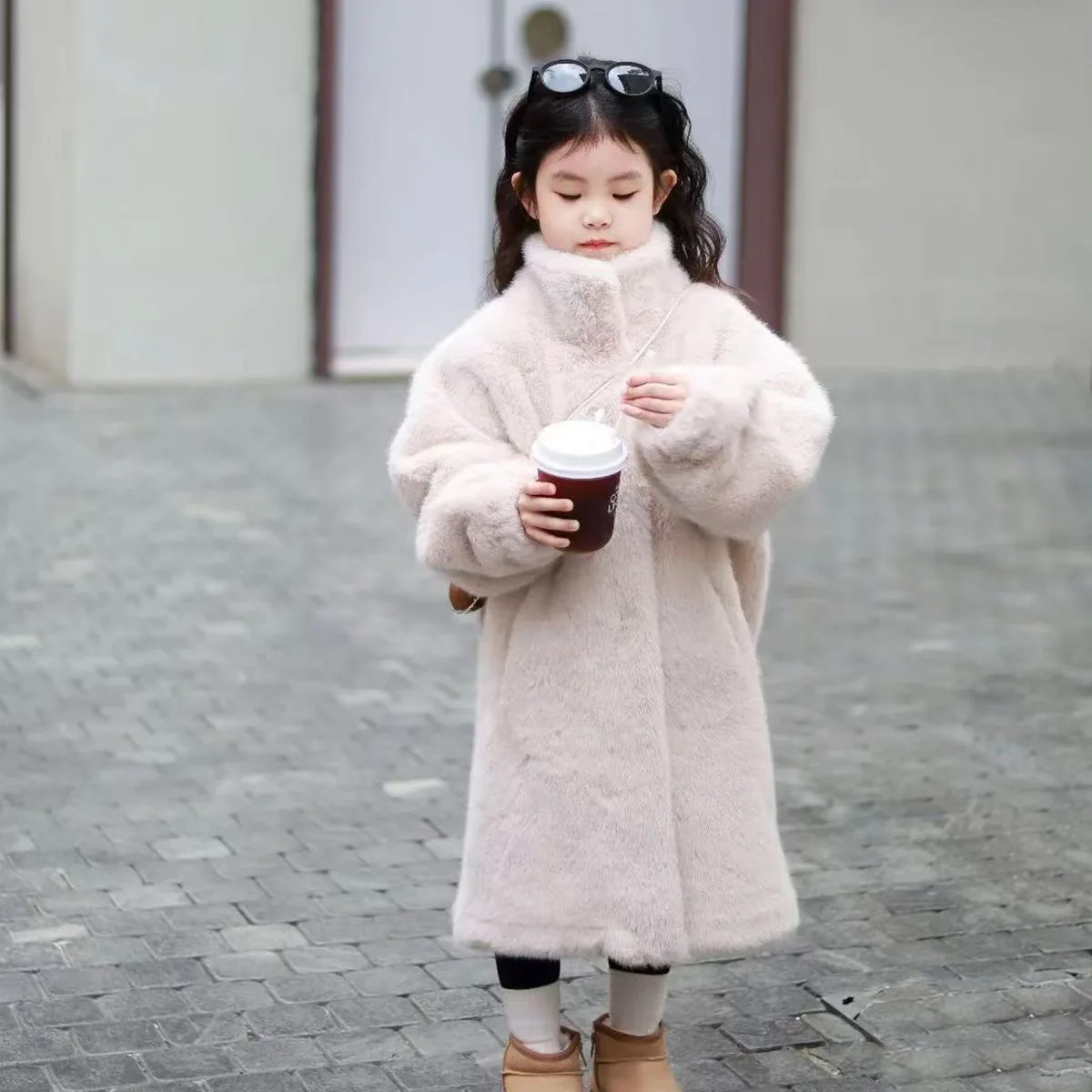 Winter Children Girls Woolen Coat Solid Thick Warm Young Teens Girls Mid-length Jackets Faux Fur 4-12Y Kids Girls Outerwear Coat