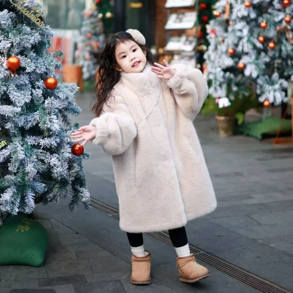 Winter Children Girls Woolen Coat Solid Thick Warm Young Teens Girls Mid-length Jackets Faux Fur 4-12Y Kids Girls Outerwear Coat