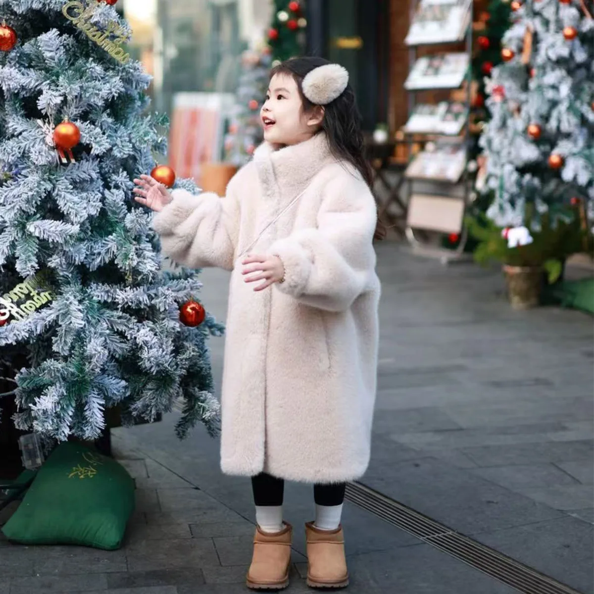 Winter Children Girls Woolen Coat Solid Thick Warm Young Teens Girls Mid-length Jackets Faux Fur 4-12Y Kids Girls Outerwear Coat