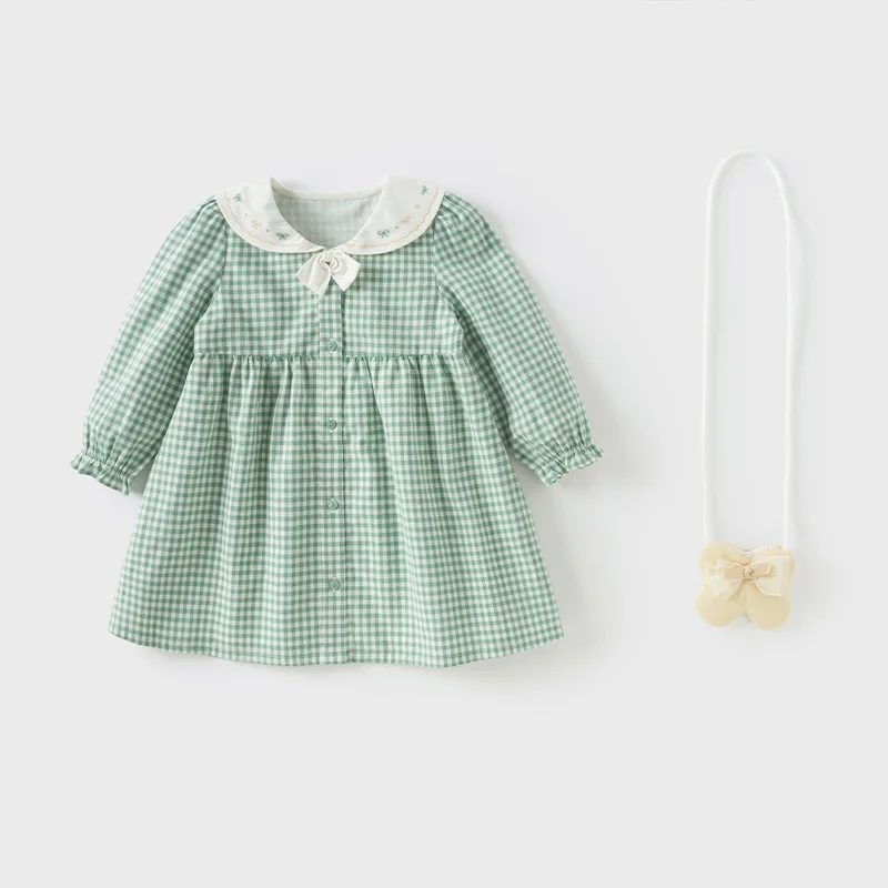 Dave Bella Children Long Sleeve Plaid Dress Spring Cute Girls Cotton Party Princess Dress Autumn Winter Bottom Clothes DB1250940