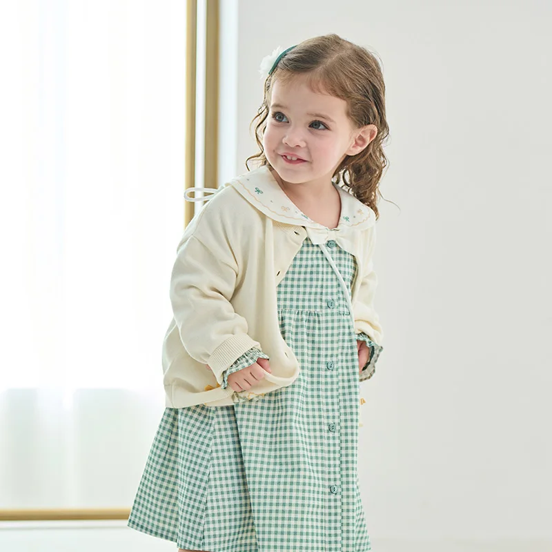 Dave Bella Children Long Sleeve Plaid Dress Spring Cute Girls Cotton Party Princess Dress Autumn Winter Bottom Clothes DB1250940