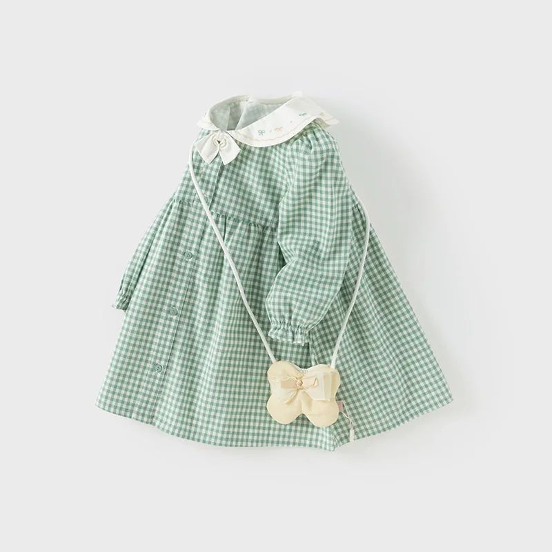 Dave Bella Children Long Sleeve Plaid Dress Spring Cute Girls Cotton Party Princess Dress Autumn Winter Bottom Clothes DB1250940