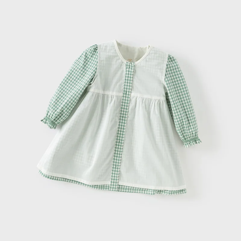 Dave Bella Children Long Sleeve Plaid Dress Spring Cute Girls Cotton Party Princess Dress Autumn Winter Bottom Clothes DB1250940