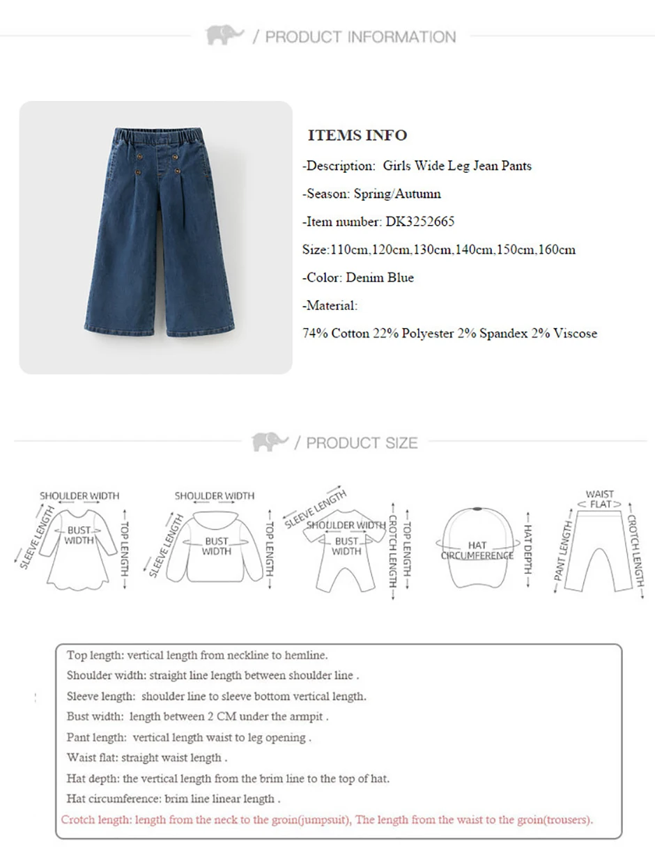 Dave Bella Girls Wide Leg Jean Pants Spring Autumn Girls Straight Pants Casual Loose Jeans Outdoor Trousers DK3252665