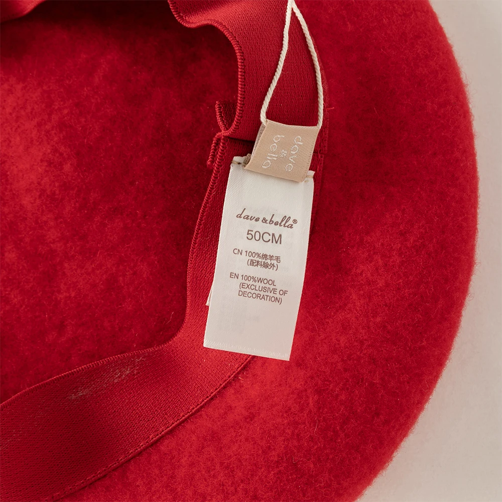 Dave Bella Girls Wool Hat Autumn Winter Warmth Red Baby Kids Berets Beanies Caps Fashion Princess Children Knitted Hat DK4254699