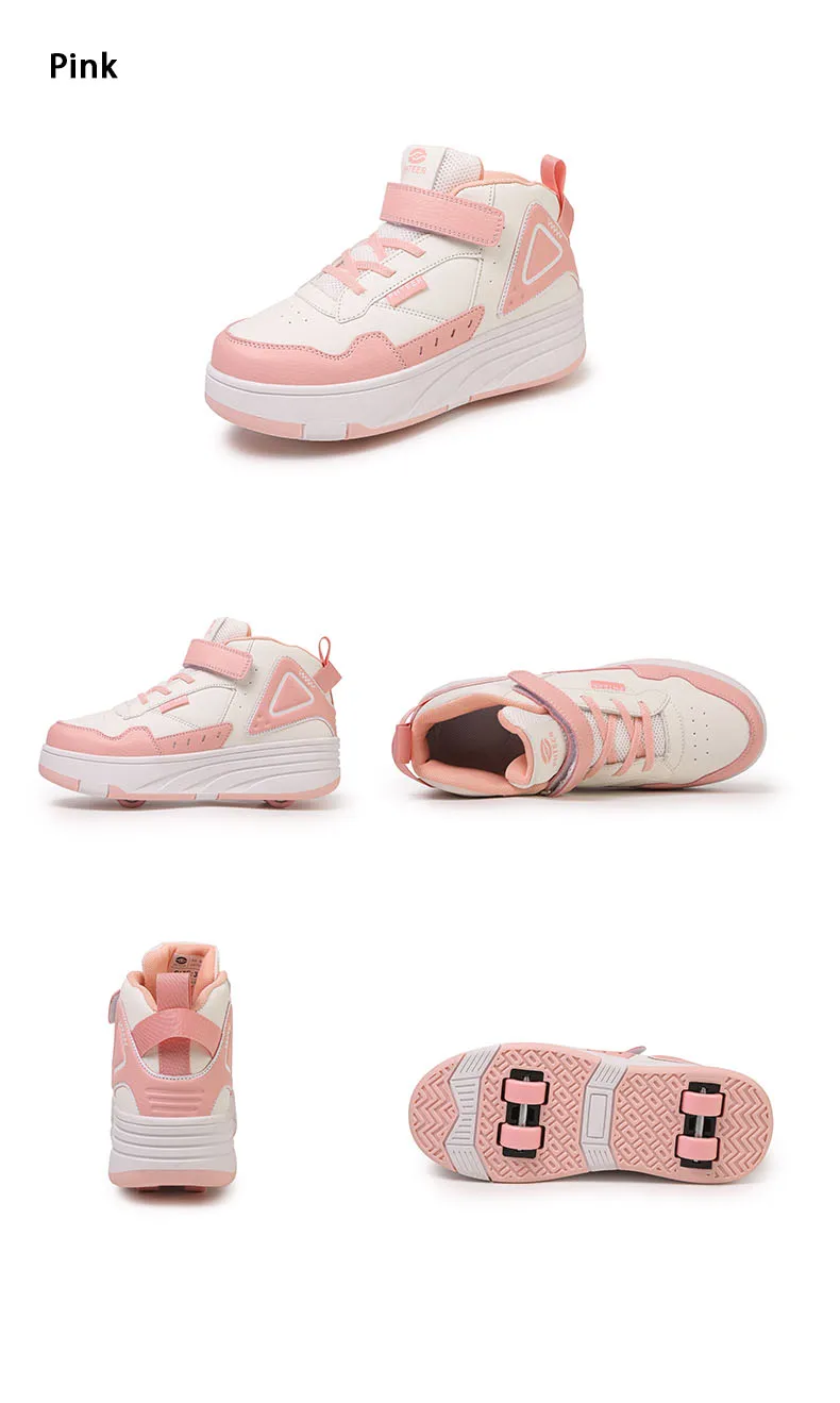 Trendy Cool Middle Top Roller Skateboard Shoes For Boys Girls, Breathable Retractable Roller Skates For Indoor Outdoor Party