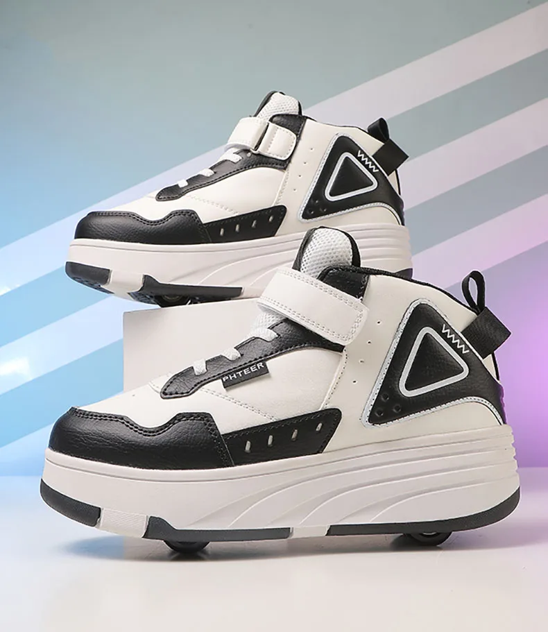 Trendy Cool Middle Top Roller Skateboard Shoes For Boys Girls, Breathable Retractable Roller Skates For Indoor Outdoor Party