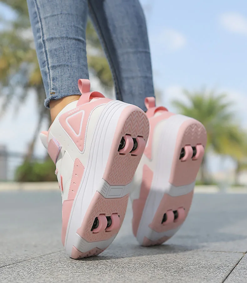 Trendy Cool Middle Top Roller Skateboard Shoes For Boys Girls, Breathable Retractable Roller Skates For Indoor Outdoor Party