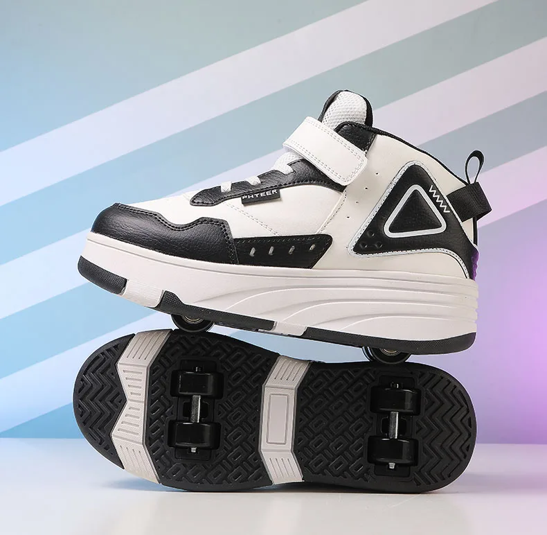 Trendy Cool Middle Top Roller Skateboard Shoes For Boys Girls, Breathable Retractable Roller Skates For Indoor Outdoor Party