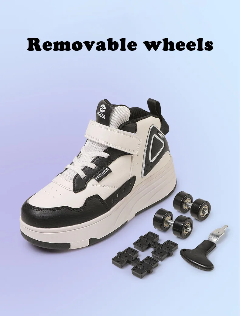 Trendy Cool Middle Top Roller Skateboard Shoes For Boys Girls, Breathable Retractable Roller Skates For Indoor Outdoor Party