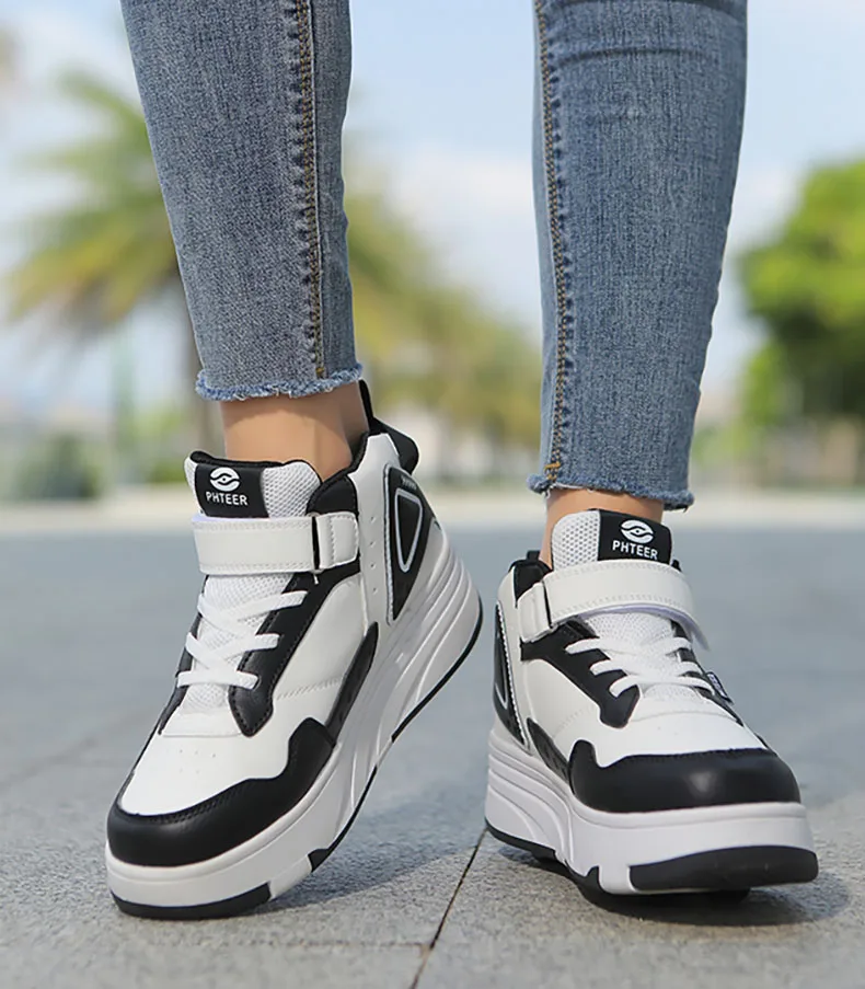 Trendy Cool Middle Top Roller Skateboard Shoes For Boys Girls, Breathable Retractable Roller Skates For Indoor Outdoor Party