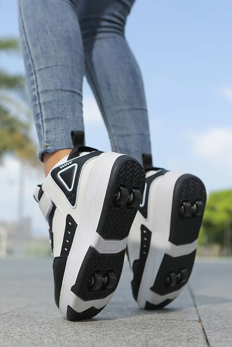 Trendy Cool Middle Top Roller Skateboard Shoes For Boys Girls, Breathable Retractable Roller Skates For Indoor Outdoor Party