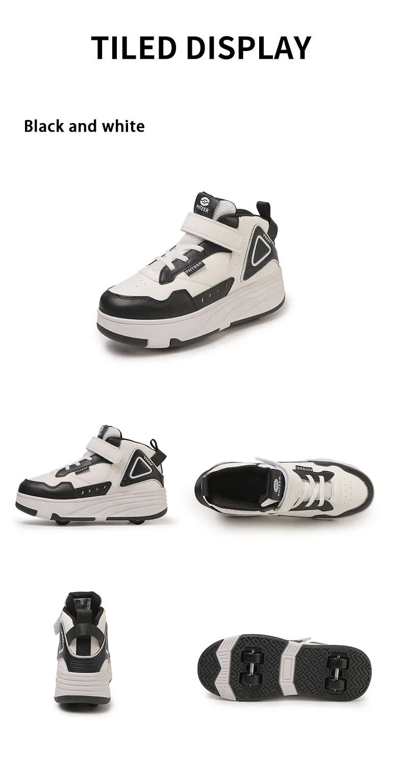Trendy Cool Middle Top Roller Skateboard Shoes For Boys Girls, Breathable Retractable Roller Skates For Indoor Outdoor Party