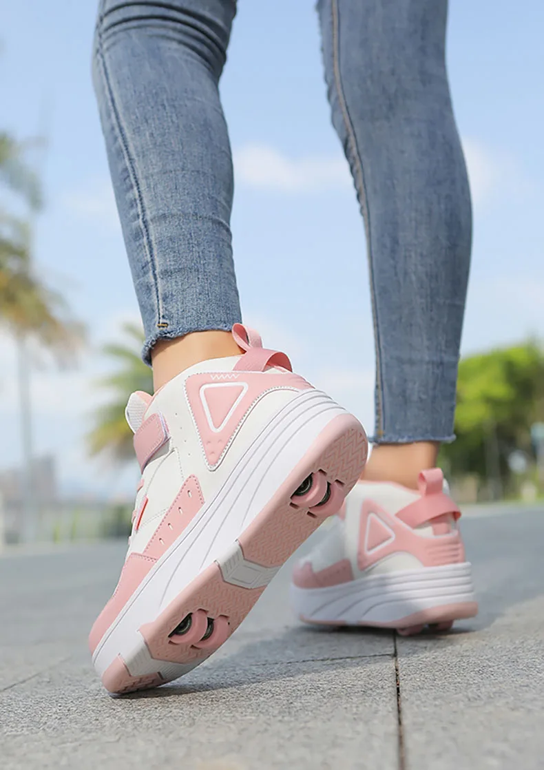 Trendy Cool Middle Top Roller Skateboard Shoes For Boys Girls, Breathable Retractable Roller Skates For Indoor Outdoor Party
