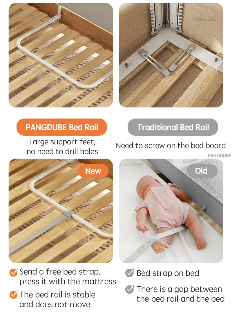 PANGDUBE Foldable Baby Bed Rail Guard Portable Safety Railing for Kids Bed Child Barrier Anti Fall Toddler Bed Fence Protection