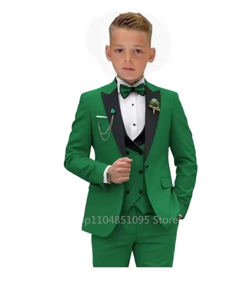 Matcha Green Boys Suit 3 Piece Suit Peak Lapel Jacket Pants Vest Wedding Kids Tuxedo Formal Style Party Boys Slim Fit Kid Suits