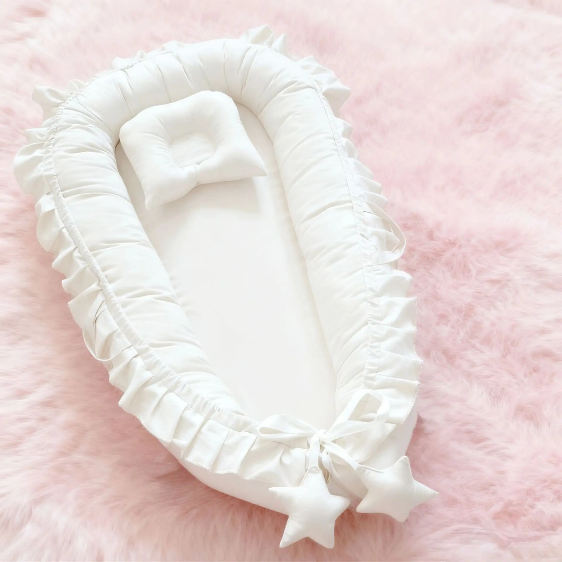 Cotton Babynest for Newborn Baby Bed Nest Ruffle Baby Bassinet Travel Bed Portable Lounger Toddler Crib Breathable Sleep Nest