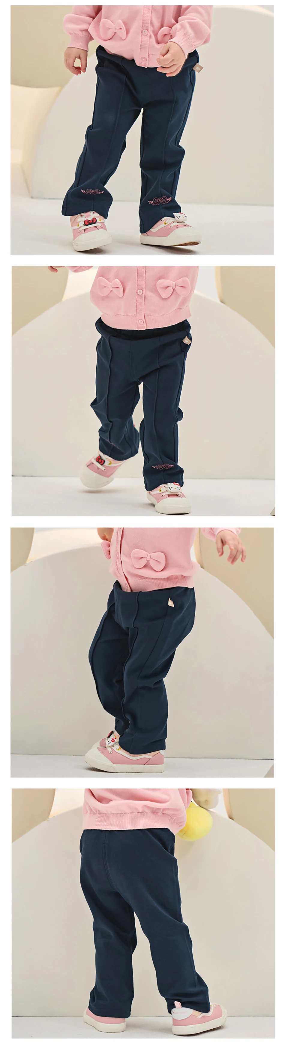 Dave Bella Children Knitted Pants Spring Autumn Girls Clothing Baby Kids Casual Gray Trousers Elastic Waist Navy Blue DB1260022