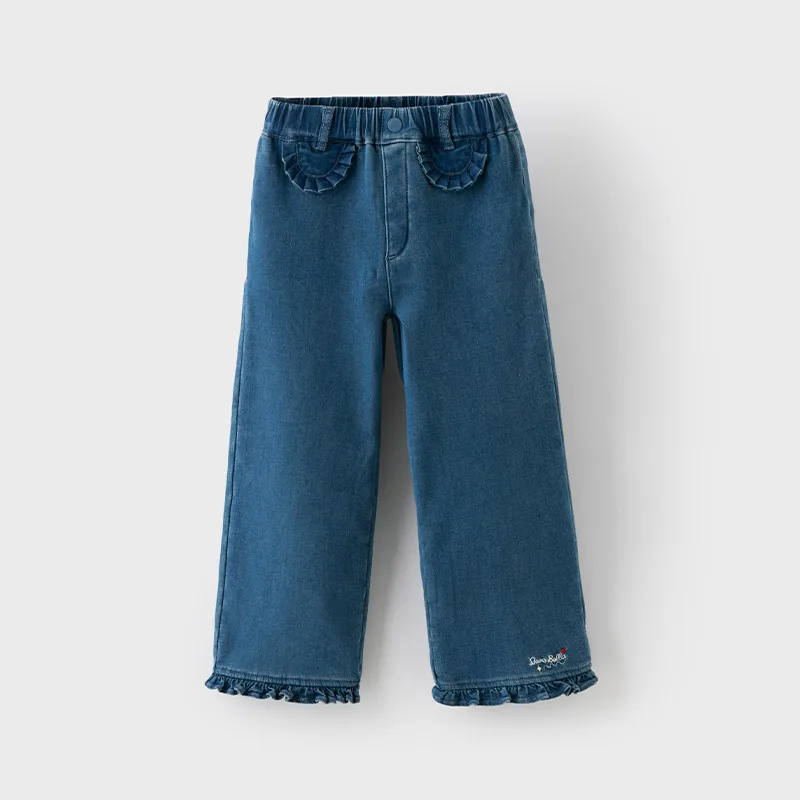 Dave Bella Children Jean Pants Winter Autumn Girls Plush Cowboy Pant Cotton Outerwear Kids Denim Trousers Straight Leg DK4242997