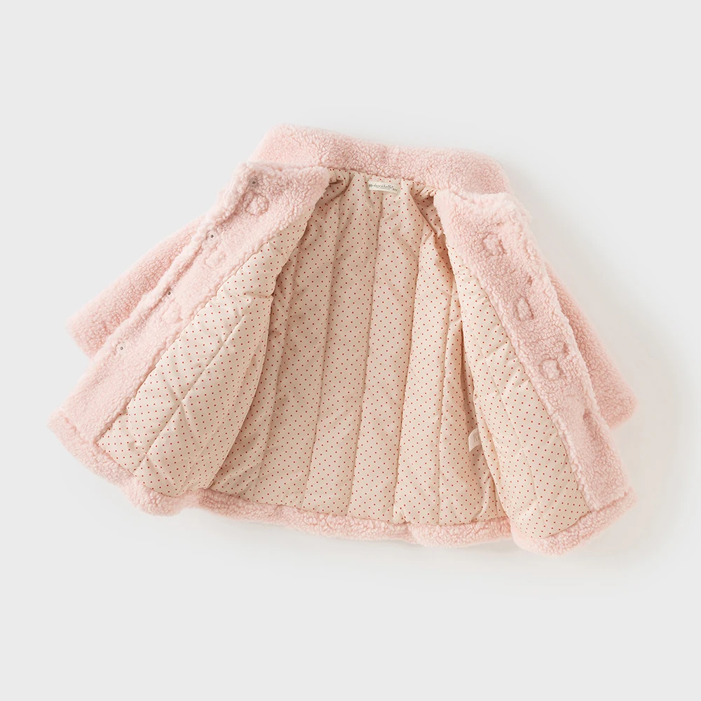 Dave Bella Girls Coat Autumn Winter Pink Lapel Baby Thickened Plush Jacket Cute Princess Outerwear Children's Clothing DB4254491