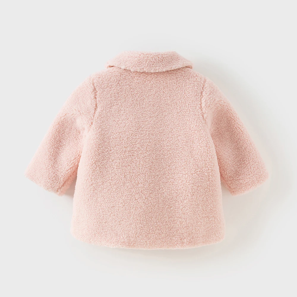 Dave Bella Girls Coat Autumn Winter Pink Lapel Baby Thickened Plush Jacket Cute Princess Outerwear Children's Clothing DB4254491