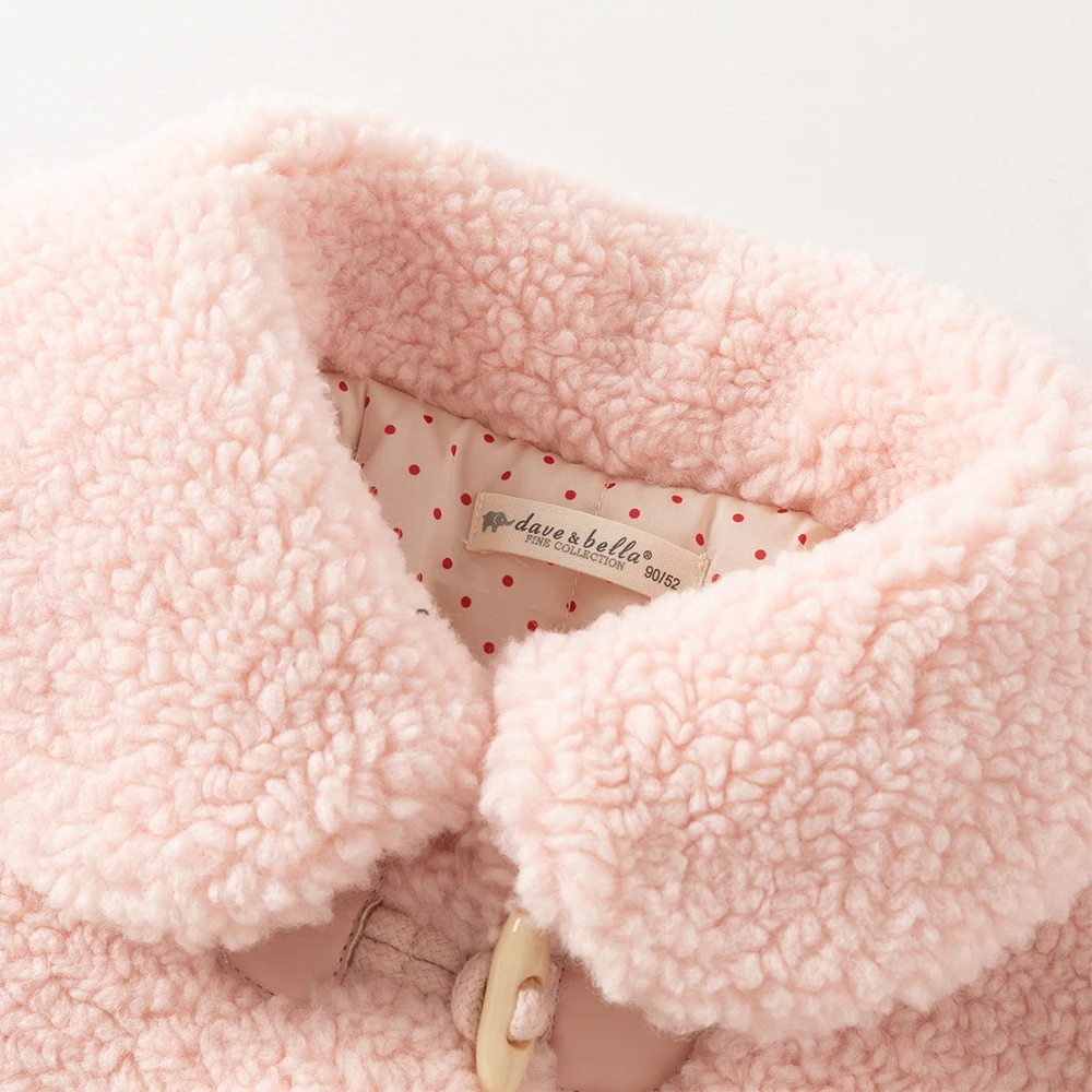 Dave Bella Girls Coat Autumn Winter Pink Lapel Baby Thickened Plush Jacket Cute Princess Outerwear Children's Clothing DB4254491