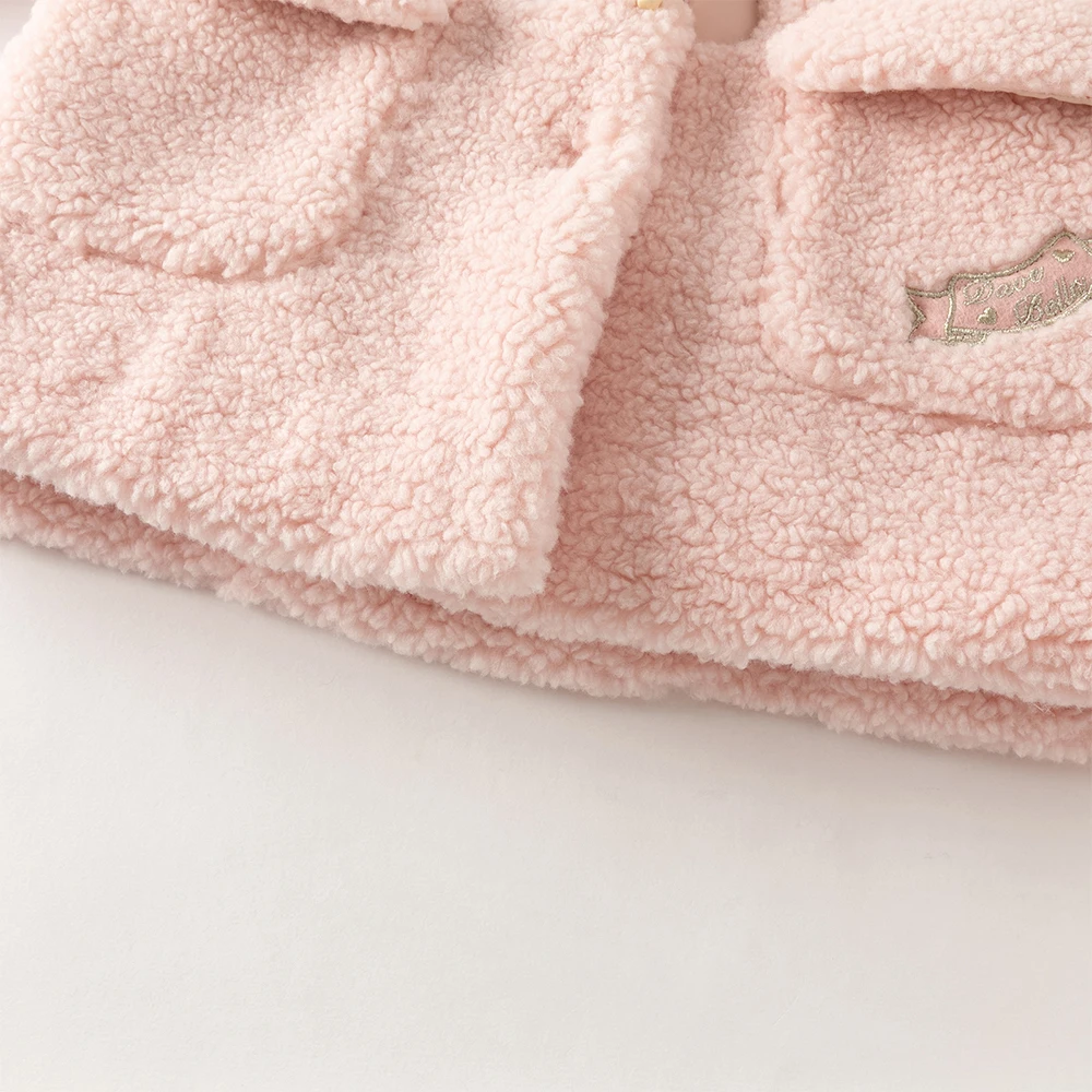 Dave Bella Girls Coat Autumn Winter Pink Lapel Baby Thickened Plush Jacket Cute Princess Outerwear Children's Clothing DB4254491