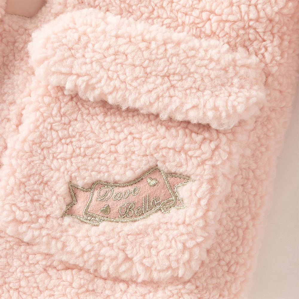 Dave Bella Girls Coat Autumn Winter Pink Lapel Baby Thickened Plush Jacket Cute Princess Outerwear Children's Clothing DB4254491