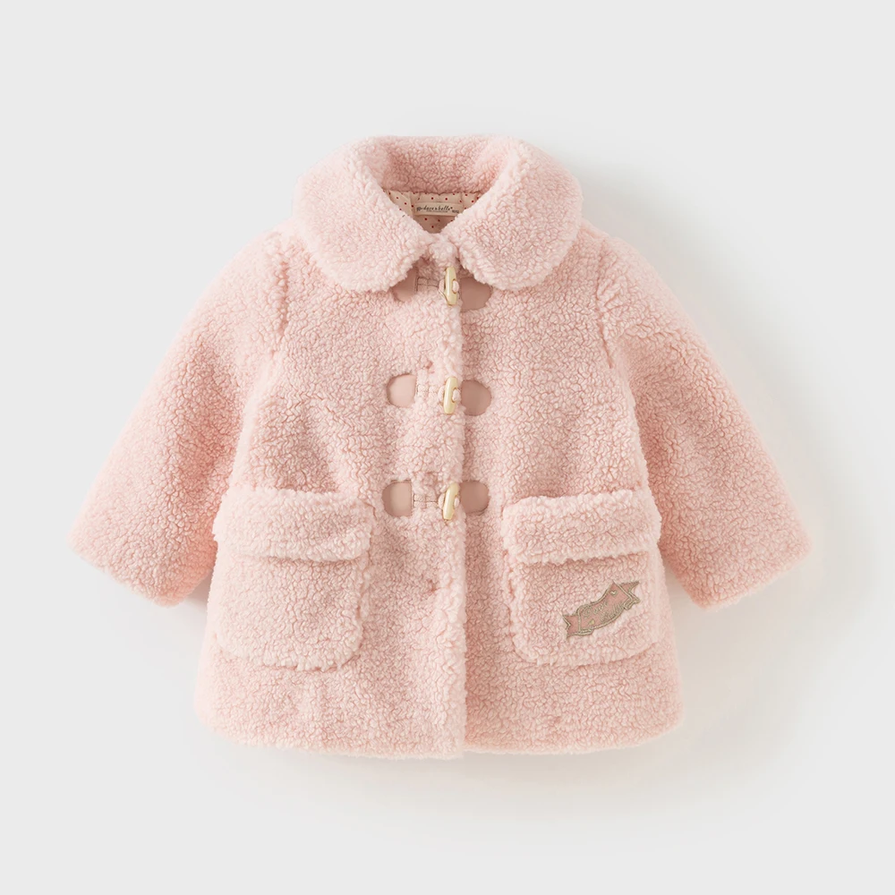 Dave Bella Girls Coat Autumn Winter Pink Lapel Baby Thickened Plush Jacket Cute Princess Outerwear Children's Clothing DB4254491