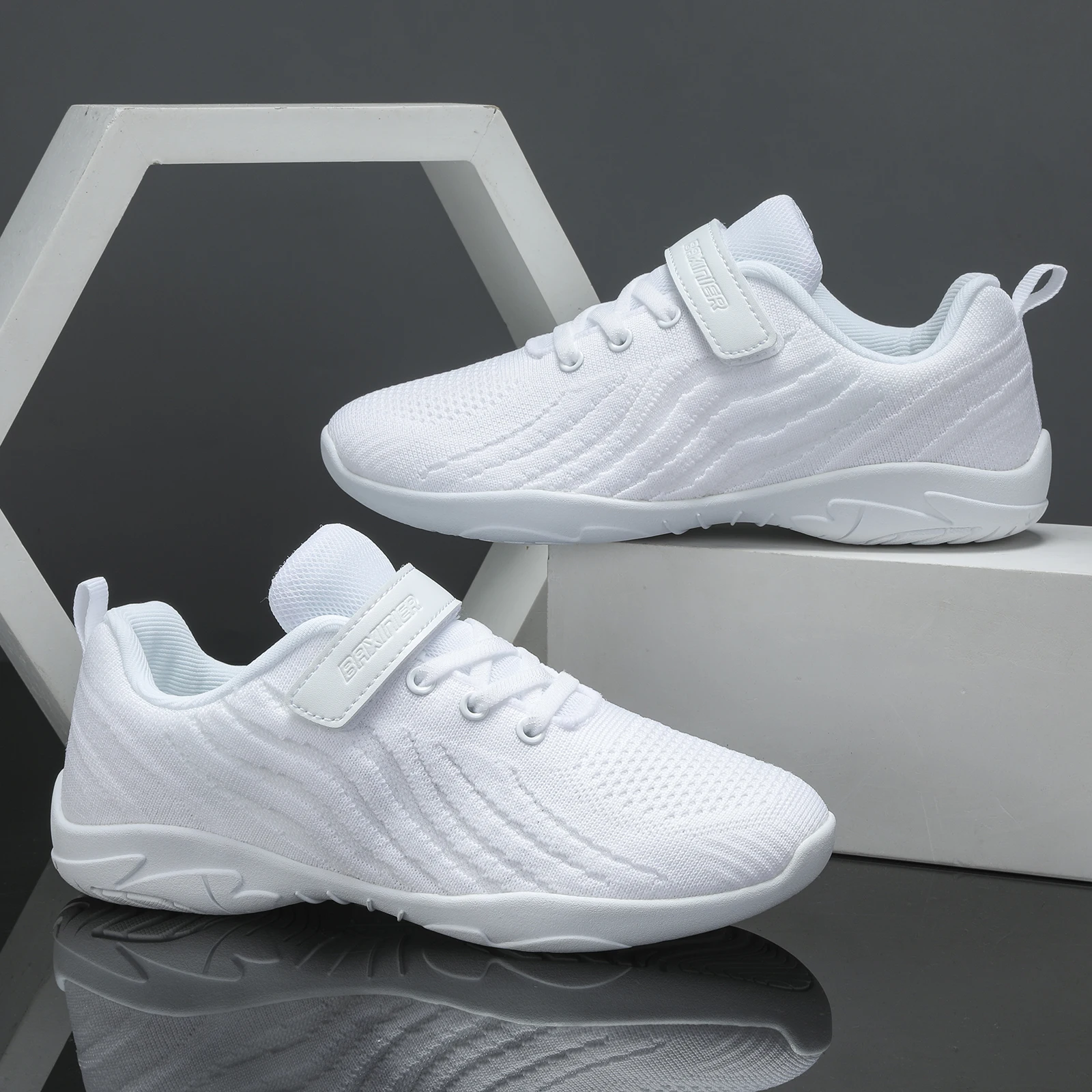 BAXINIER Girls White Cheer Shoes Trainers Breathable Training Dance Tennis Shoes Lightweight Youth Cheer Competition Sneakers