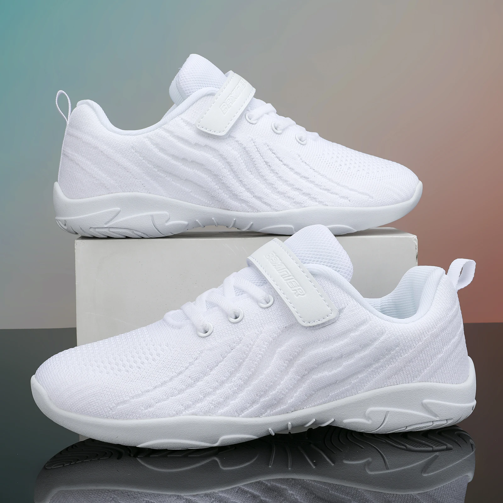 BAXINIER Girls White Cheer Shoes Trainers Breathable Training Dance Tennis Shoes Lightweight Youth Cheer Competition Sneakers
