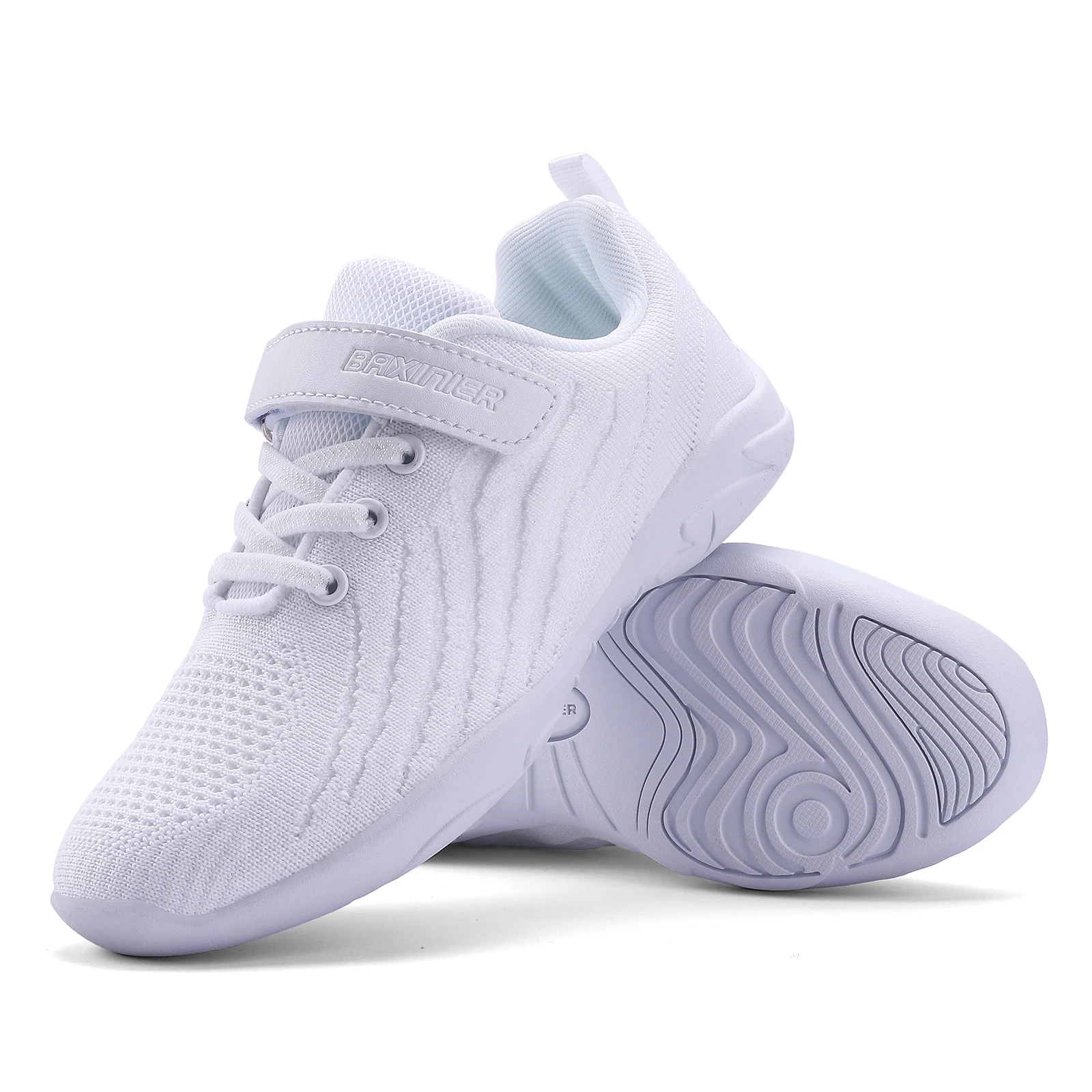 BAXINIER Girls White Cheer Shoes Trainers Breathable Training Dance Tennis Shoes Lightweight Youth Cheer Competition Sneakers