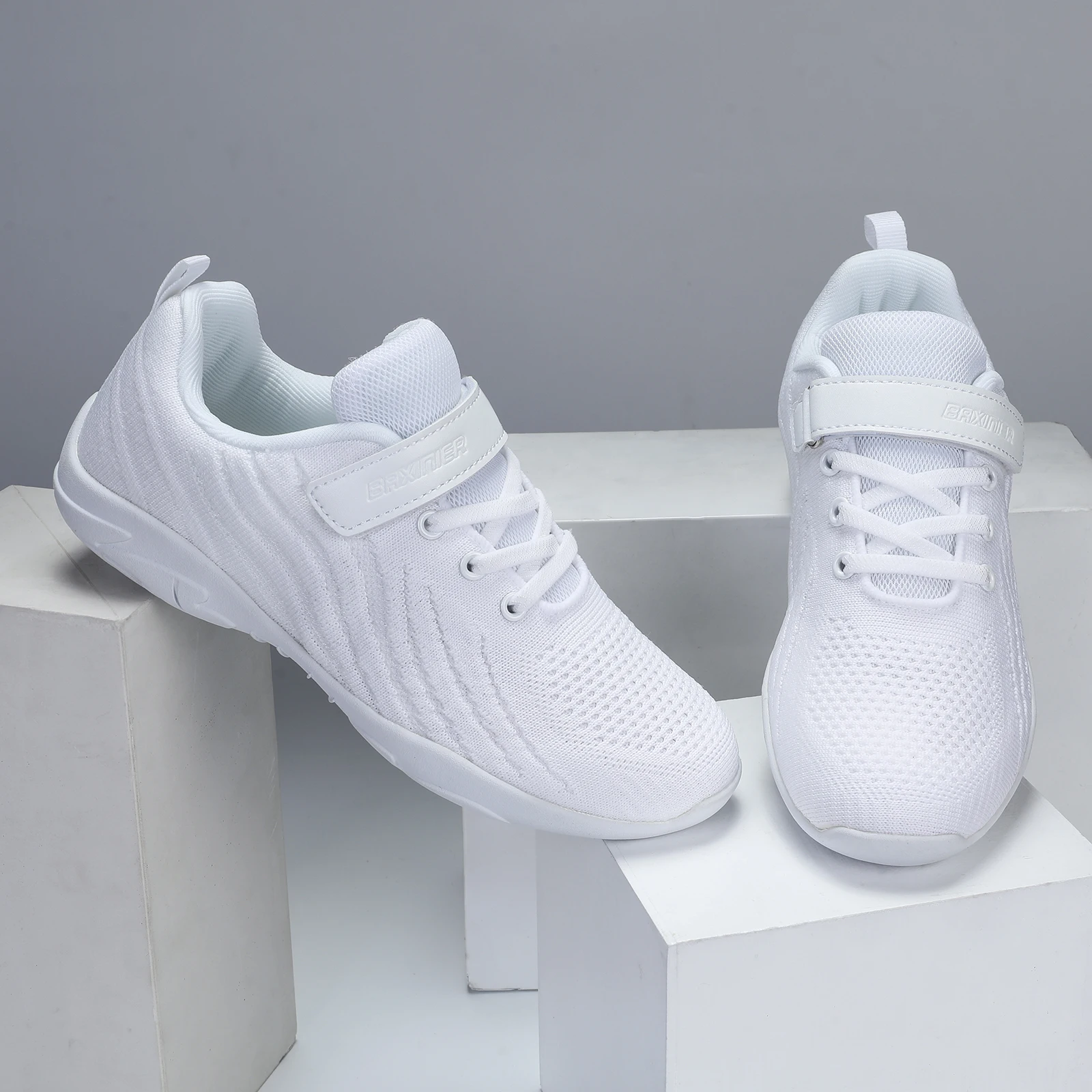 BAXINIER Girls White Cheer Shoes Trainers Breathable Training Dance Tennis Shoes Lightweight Youth Cheer Competition Sneakers