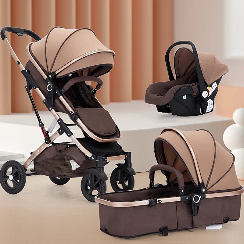 3 in 1 Baby Stroller,Baby Travel System,Baby Carriage 3in1 with Isofix Base,Foldable Newborn Pram,Reversible Standard Stroller