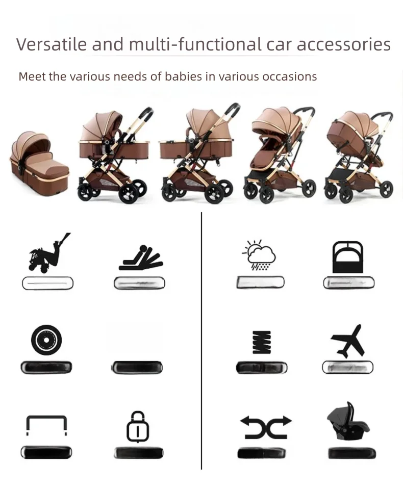 3 in 1 Baby Stroller,Baby Travel System,Baby Carriage 3in1 with Isofix Base,Foldable Newborn Pram,Reversible Standard Stroller